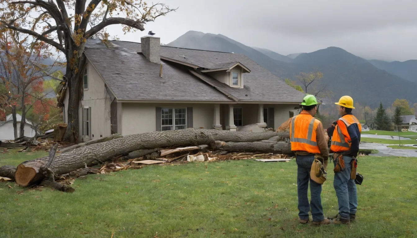 A local tree removal provider inspecting a large fallen tree near a house in the Wheat Ridge area